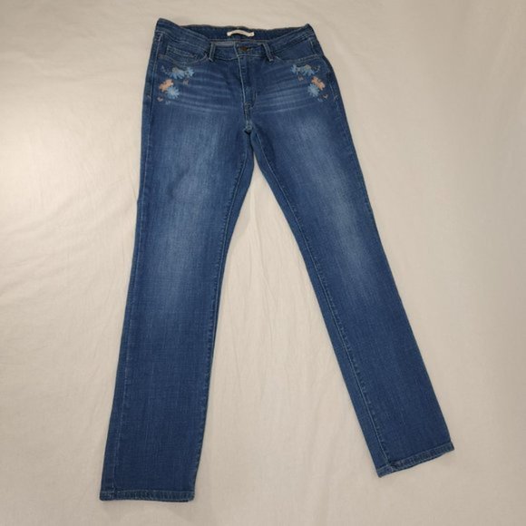 LEVI'S Mid Rise Skinny Floral Embroidered Jeans Size W31 L32 79% Cotton 19% Poly - Picture 8 of 16